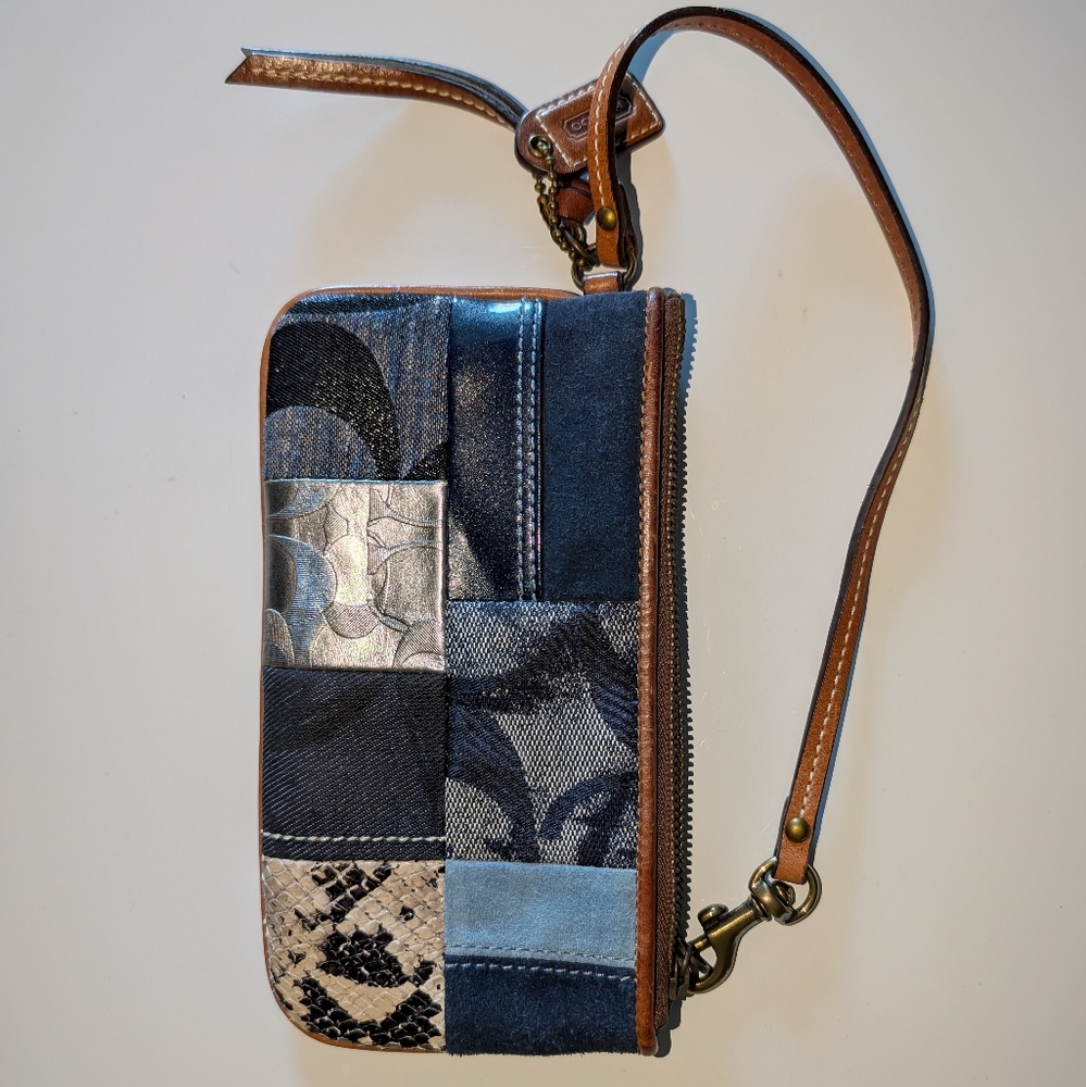 Coach denim patchwork wristlet